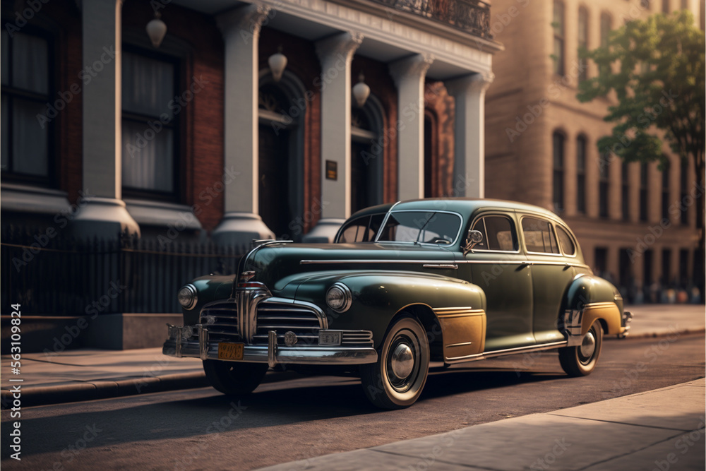 Old vintage classic american car in the street parked in the street. generative AI