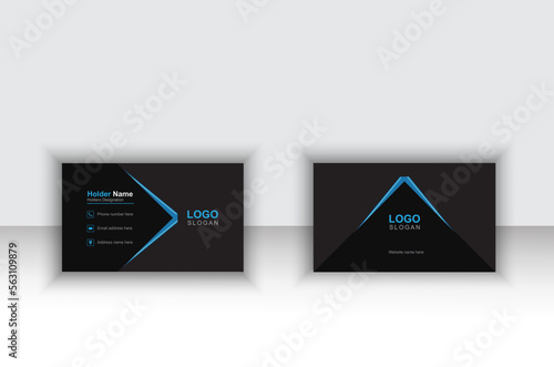 Luxury dark gradient background. Vector illustration print template. Abstract black business card design with blue shade