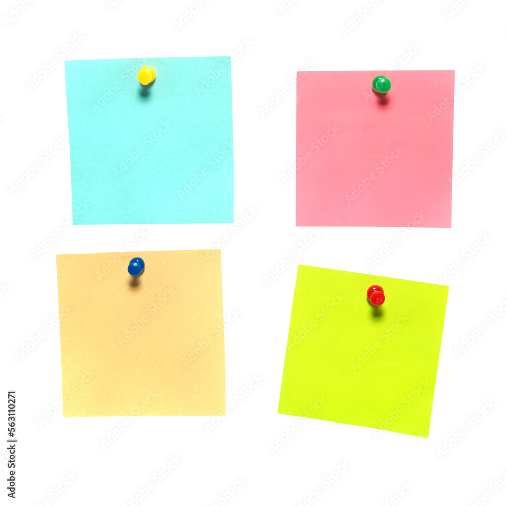 Color paper stickers with pins in PNG isolated on transparent background Color paper stickers with pins in PNG isolated on transparent background