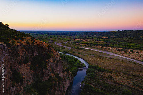 Rivers, valley, and a sunset view. beautiful landscape colors