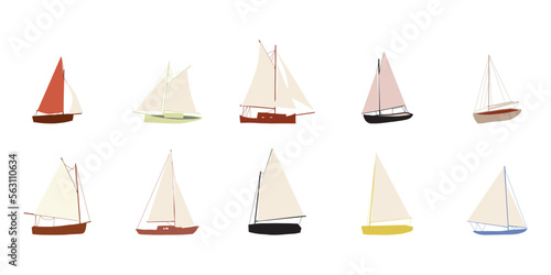Fishing boat. Colorful vector illustration. Small ships in flat design.