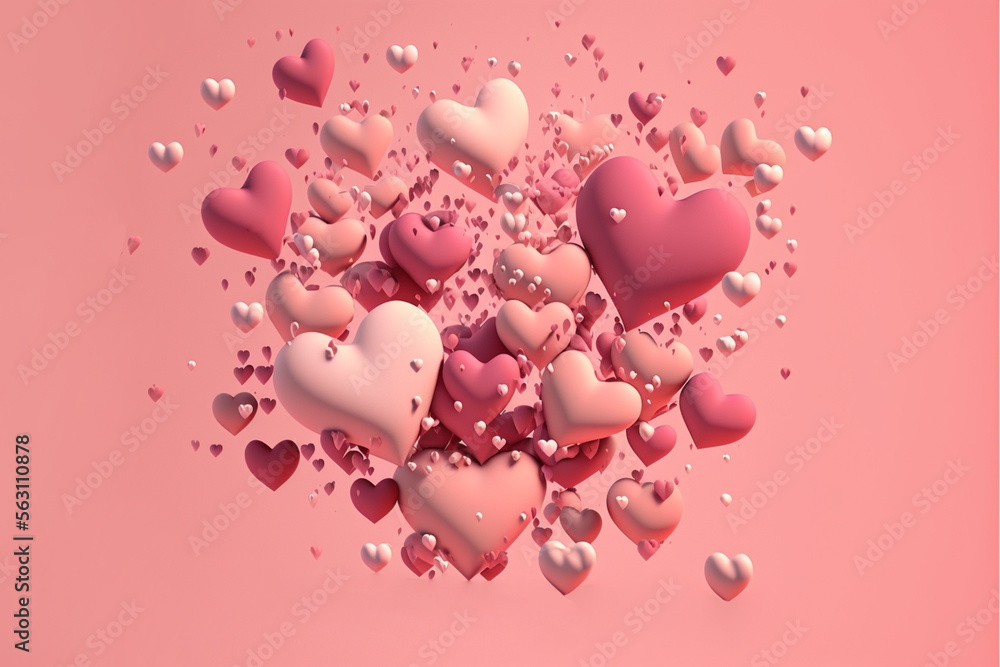 Pink hearts, rendered with intricate textured surfaces that make them look almost touchable