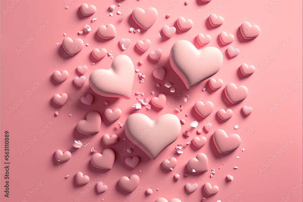 Pink hearts, rendered with intricate textured surfaces that make them look almost touchable Pink hearts, rendered with intricate textured surfaces that make them look almost touchable
