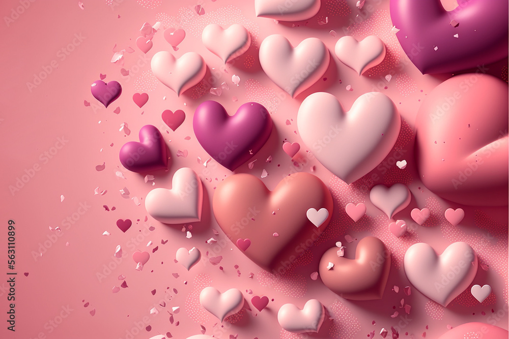 Pink hearts, each one with a unique textured surface that adds a personal touch to the visual