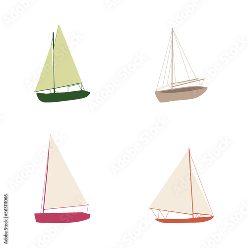 Fishing boat. Colorful vector illustration. Small ships in flat design.