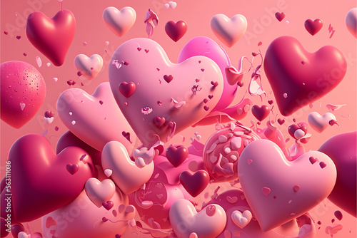 A plethora of pink hearts, rendered with intricate textured surfaces that make them come alive photo