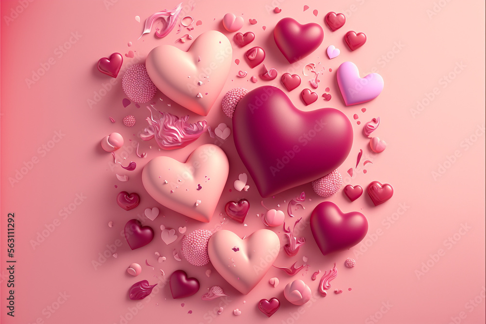 An ocean of pink hearts, rendered with detailed textured surfaces that add depth and dimension
