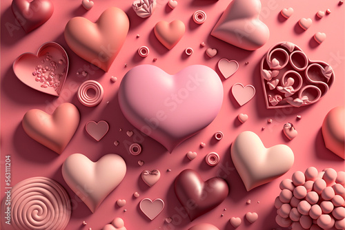 An abundance of pink hearts, rendered with incredible detail and textured surfaces