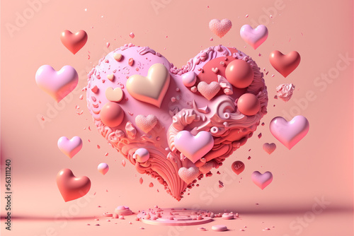 Pink hearts, rendered with intricate textured surfaces that add a layer of realism to the visual photo