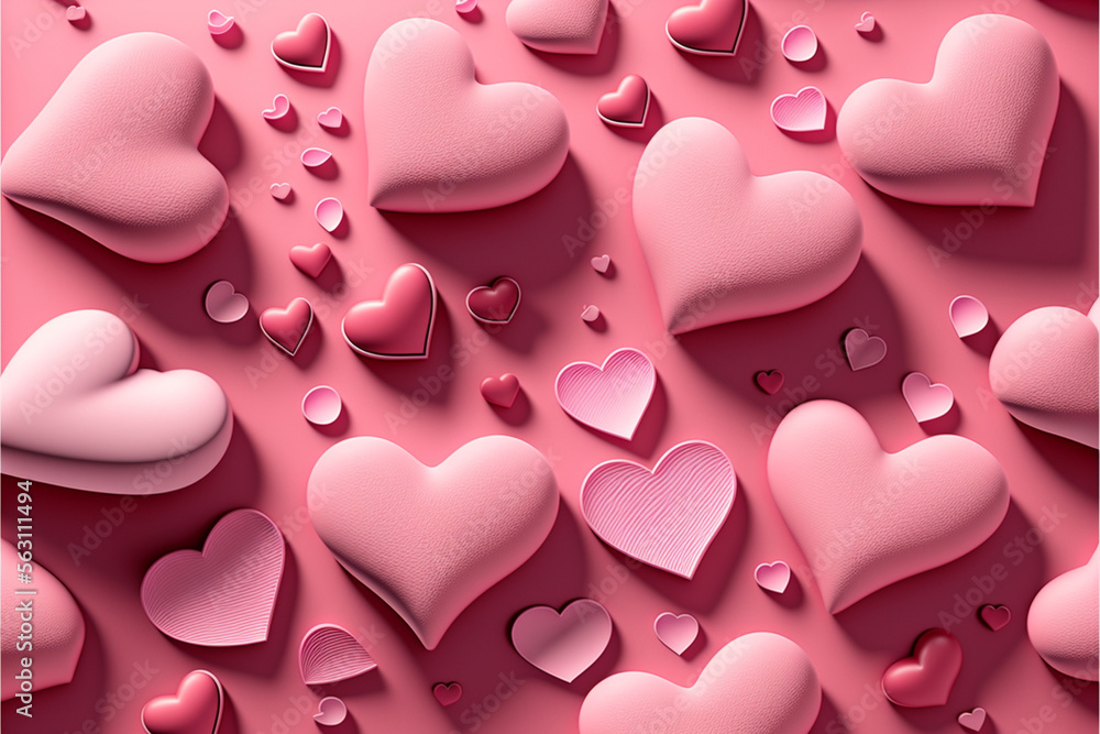 A mesmerizing render of pink hearts, each one with a unique textured surface A mesmerizing render of pink hearts, each one with a unique textured surface