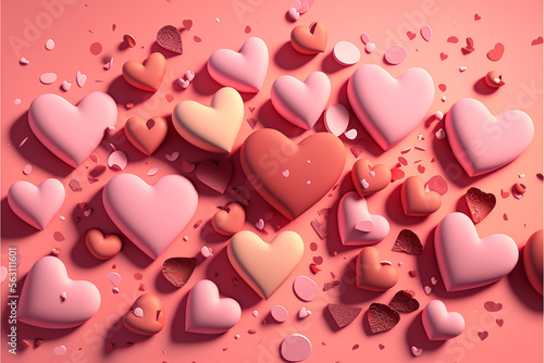 Pink hearts  rendered with detail and textured surfaces that make them come alive