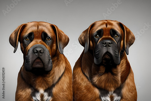 two dogs on gray background