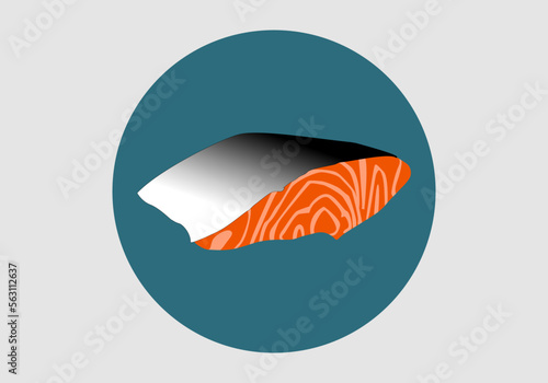 Icono con trozo de salmón con piel. Pescado
