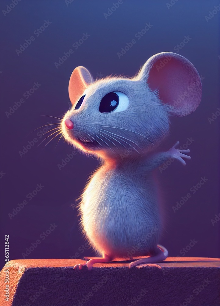 Mouse animal in 3D Style on clean background. Generative ai