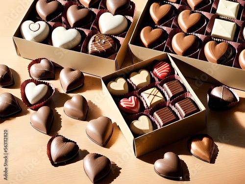 Valentine's Day Chocolate Hearts Gift Box, with Bouquet of Roses 