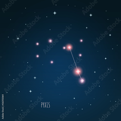 Constellation scheme in starry sky. Open space. Vector illustration Pyxis constellation through a telescope photo