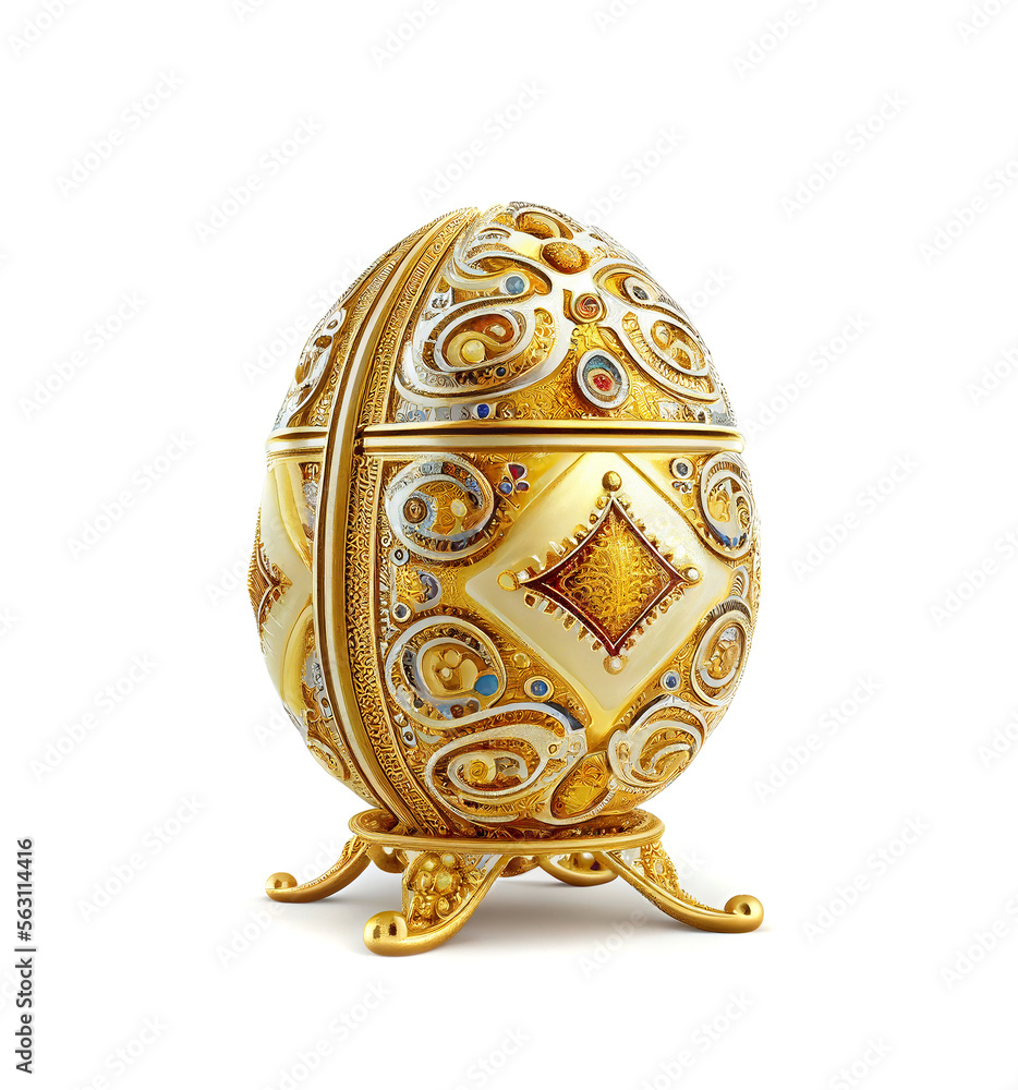 Golden Easter Egg Isolated, Luxury Jewelry Gift, Fantasy Abstract Faberge Imitation, Generative AI Illustration Golden Easter Egg Isolated, Luxury Jewelry Gift, Fantasy Abstract Faberge Imitation, Generative AI Illustration