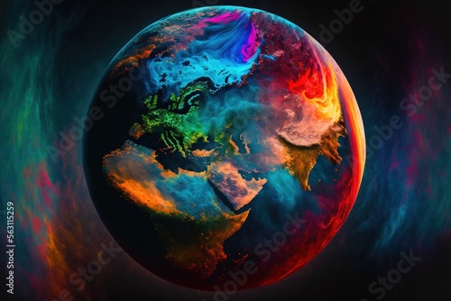 Planet earth fantasy illustration neon realistic
