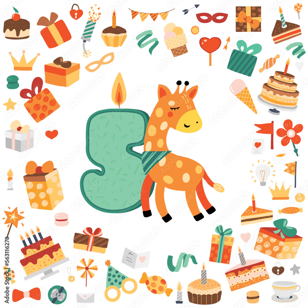 Invitation for a child party. Happy birthday card template. Vector illustration. Invitation for a child party. Happy birthday card template. Vector illustration.