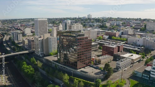 Wallpaper Mural Flyover of Tacoma Washington Downtown Cinematic Industrial and Show Mount Rainier Torontodigital.ca