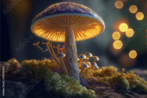 Magical mushroom under the tree.Created with generative ai