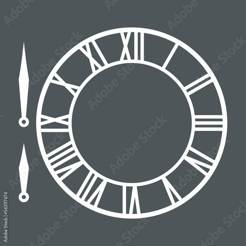 Vintage round clock roman hour time watch antique retro old, silhouette, vector