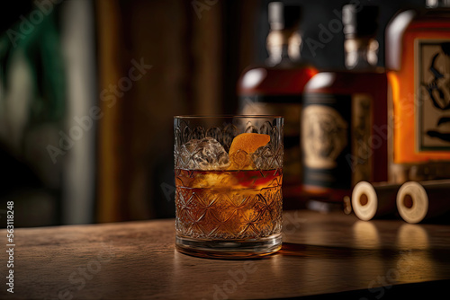Fotografie A Timeless Classic: The Old Fashioned Cocktail, Generative AI