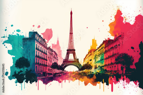 Paris under explosion of color preparing Olympic Games, Generative AI