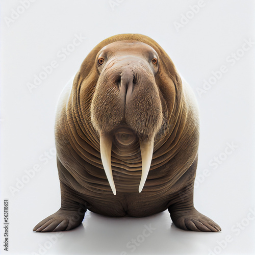 Adult walrus close up isolated on white background,. Generative AI photo