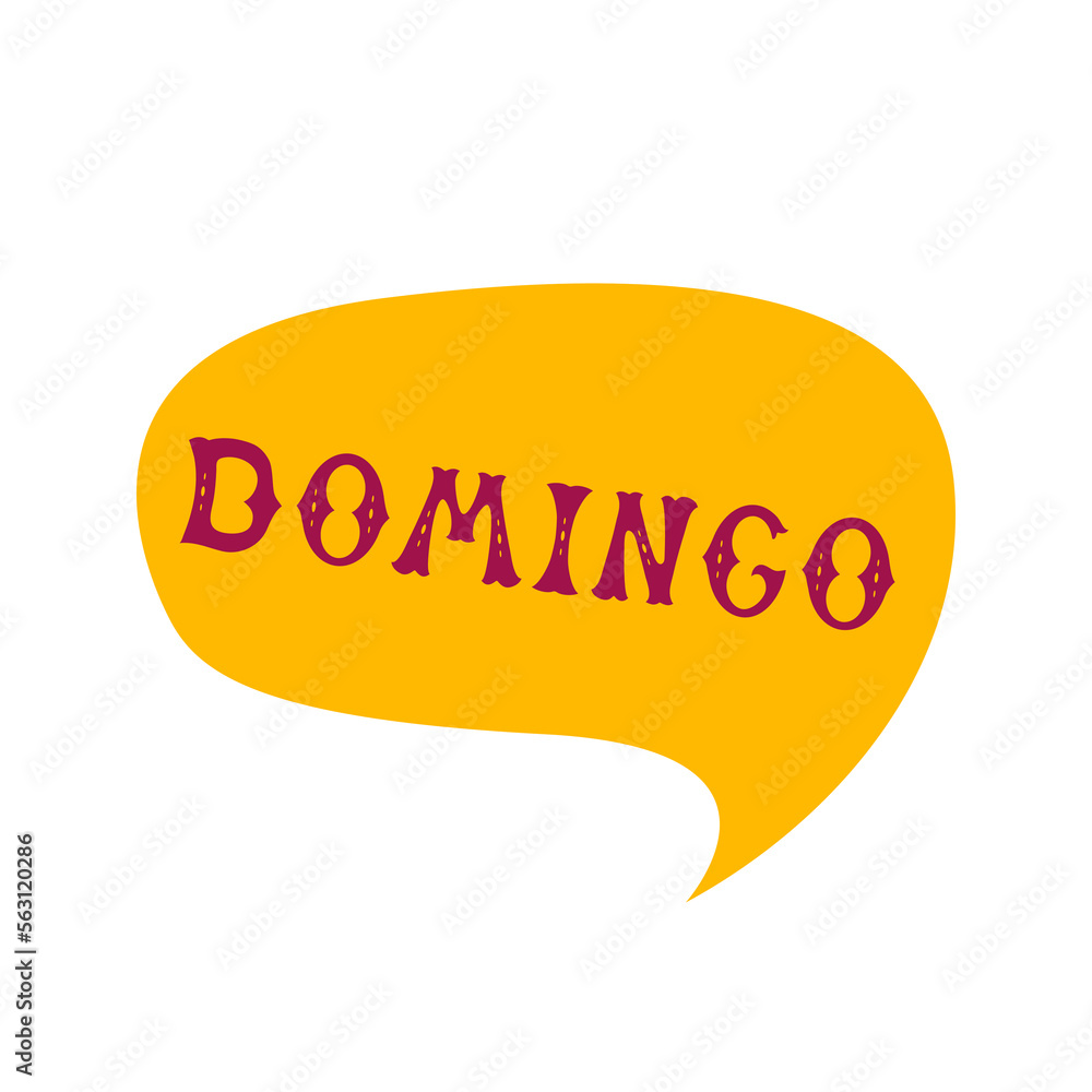 English translation Sunday. Week day name. Comics speech bubble with