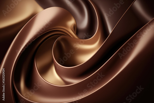 Chocolate background, smooth melted chocolate flowing, cocoa illustration, generative ai