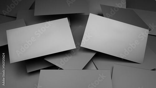 Lots of business card mockups, top view for a branding presentation, corporate identity, advertising, stationery, graphic design template. Realistic 3D rendering.