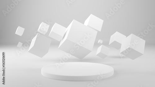 Abstract 3d rendering, background design with white cubes, geometric composition.