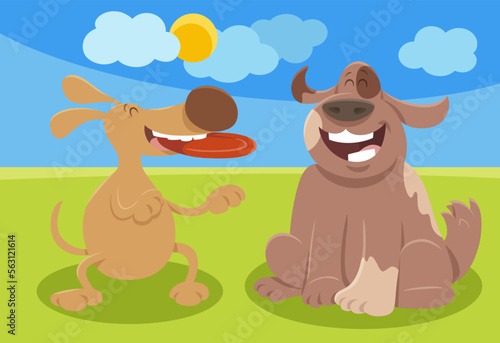 two playful cartoon dogs comic animal characters