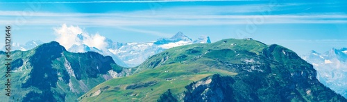 Fototapeta Naklejka Na Ścianę i Meble -  Switzerland 2022, Beautiful view of the Alps from Grosser Mythen. Fronalpstock and Stoos.