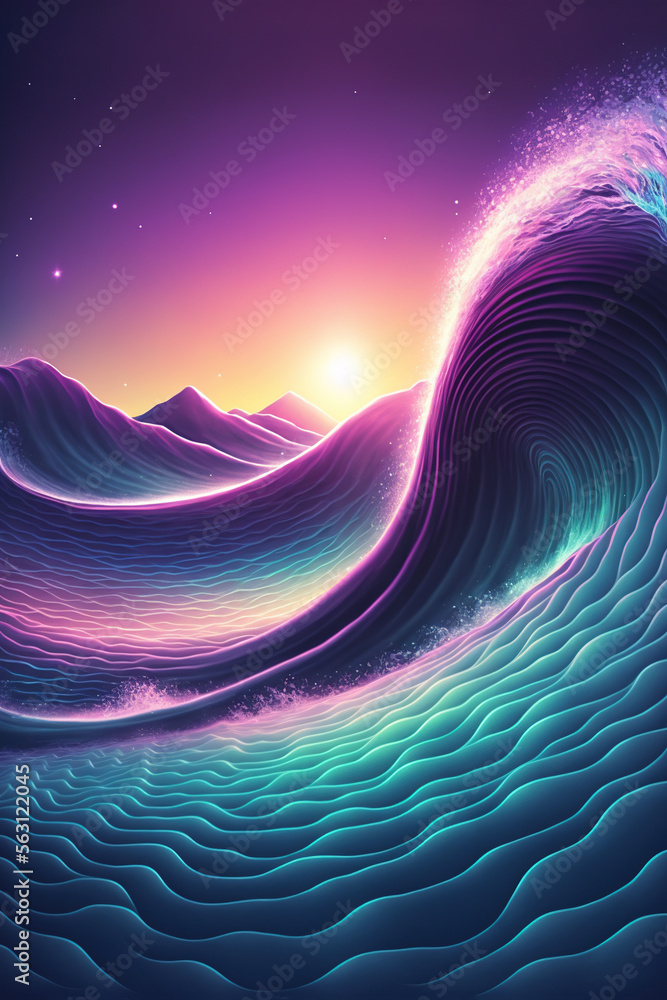 Abstract psychedelic waves with sun, , colorful gradients,  Generative AI