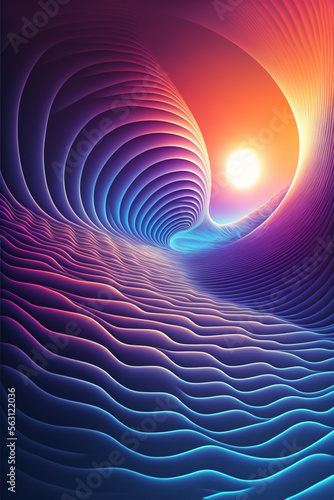 Abstract psychedelic waves with sun, , colorful gradients,  Generative AI photo