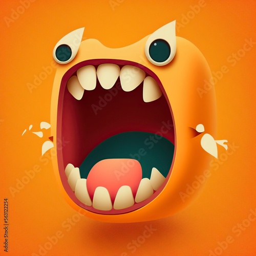 illustration, cartoon wide open mouth, in orange background, image by AI
