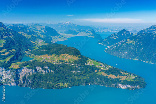 Switzerland 2022, Beautiful view of the Alps from Fronalpstock. Seelisberg and Niederbauen Chulm.