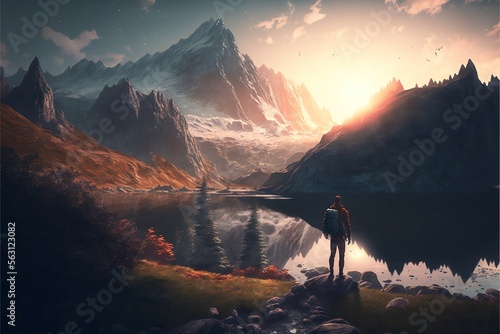 Sunrise in mountain illustration background