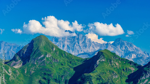 Switzerland 2022, Beautiful view of the Alps from Fronalpstock. Glarus.