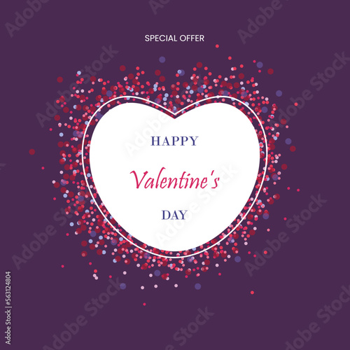 Happy valentine's day template heart for invitation, flyers, posters, brochure, banners on dark purple background 