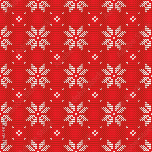 Tile knitting red and white vector pattern or winter background