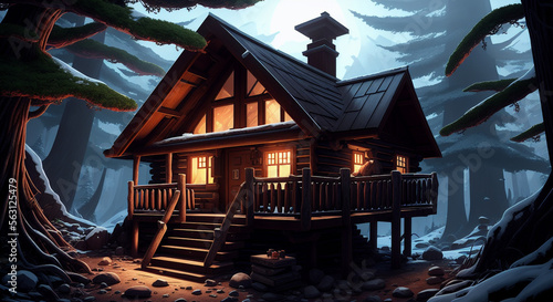 A Log Cabin in the florest  Ai Generated 