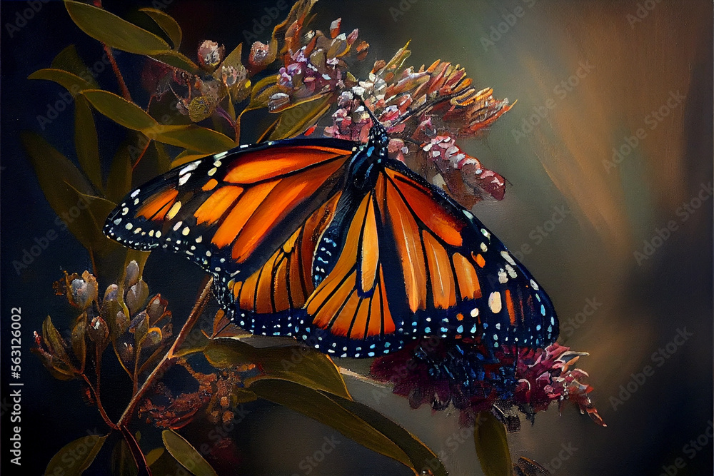 Generative Ai, art painting style poster of monarch butterfly on a ...