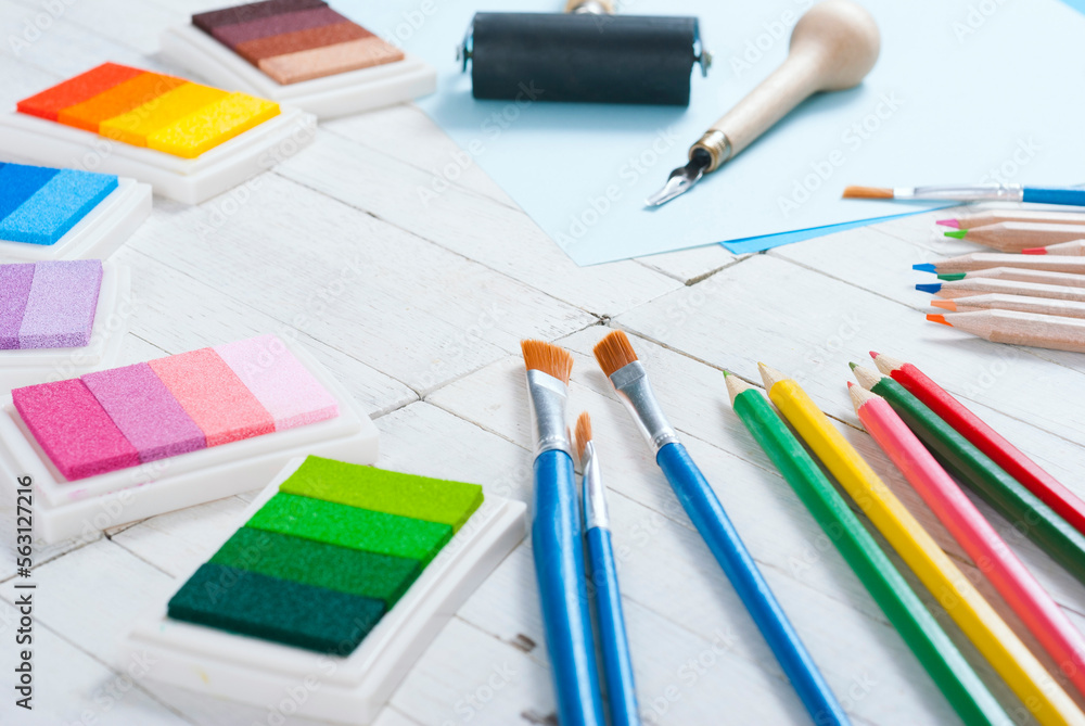 creative hobby tools on white wood creative hobby tools on white wood