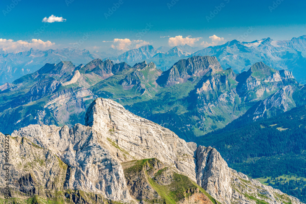 Switzerland 2022, Beautiful view of the Alps from Santis mountain.