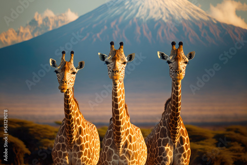 giraffes near kilimanjaro. generative ai