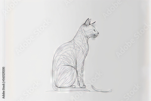 a drawing of a cat sitting on a white surface with a black outline of a cat sitting on the ground, looking up at the sky, with a tail curled tail, and tail,. Generative AI © Anna