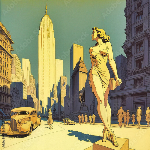 New York in the 1930s, comic strip drawing - Generative AI